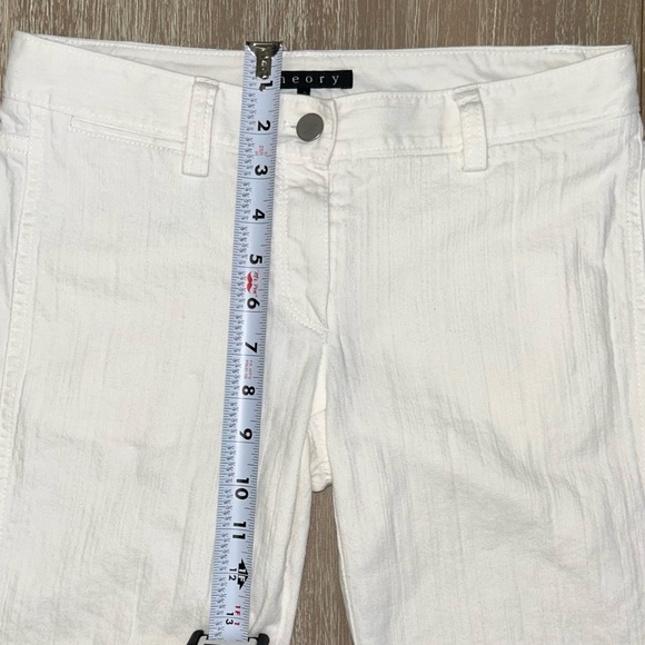 Theory White Slim Ankle Pants 0 Cotton Stretch Zip Hem Work Classic - Picture 11 of 12